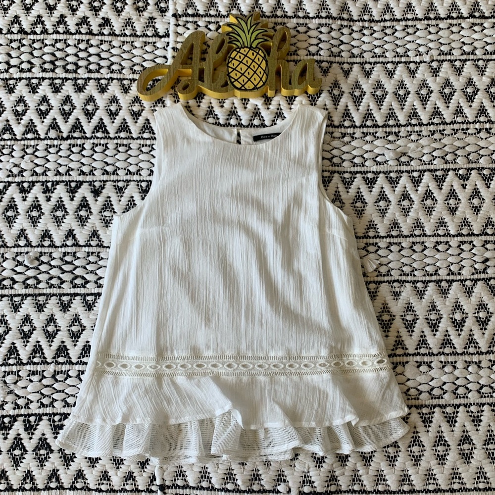 White Sleeveless Cotton Top with Ruffle Bottom